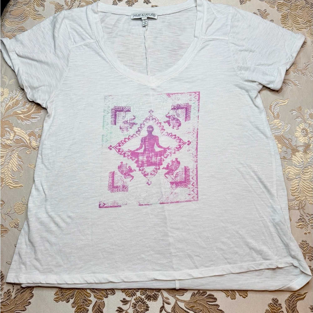 🌸 Peace Love World White & Pink Graphic Tee | Jamie & Layla | Boho Buddha 🌸